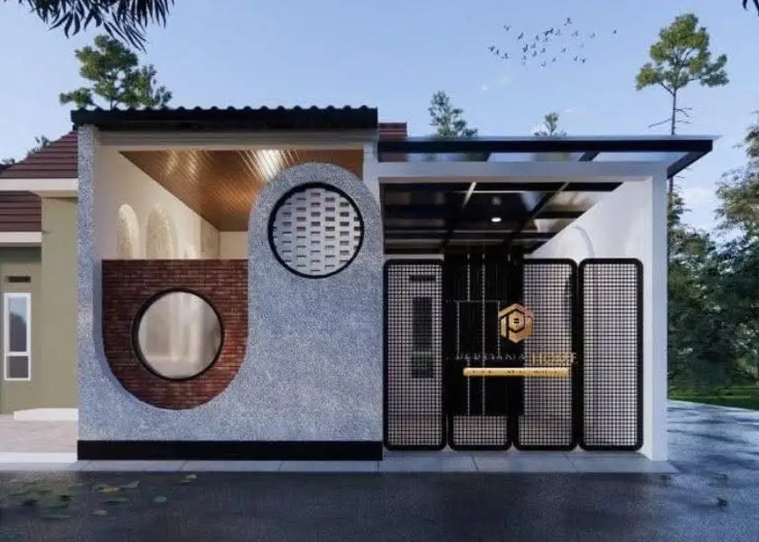 Model Pagar Tembok Minimalis dengan Jendela Geometris